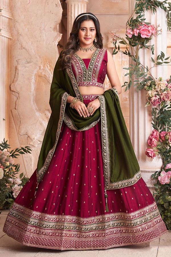 Picture of Fascinating Burgundy Designer Indo-Western Lehenga Choli for Engagement, Wedding, Reception, Sangeet, and Parties