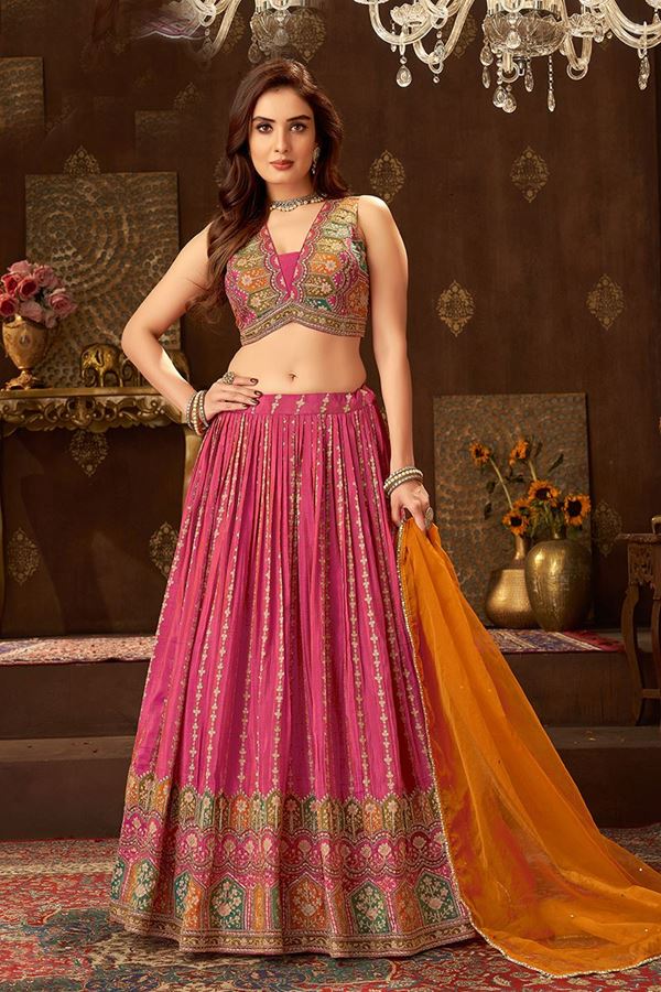 Picture of Creative Pink Designer Indo-Western Lehenga Choli for Engagement, Wedding, Reception, Sangeet, and Parties