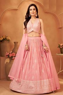 Picture of Dazzling Light Pink Designer Indo-Western Lehenga Choli for Engagement, Reception, Sangeet, and Parties
