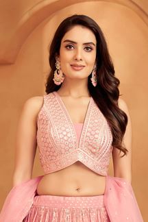 Picture of Dazzling Light Pink Designer Indo-Western Lehenga Choli for Engagement, Reception, Sangeet, and Parties