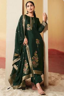 Picture of Charming Green Designer Straight Cut Suit for Mehendi, Wedding, Reception, Festivals, Sangeet, and Parties (Unstitched suit)