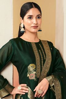 Picture of Charming Green Designer Straight Cut Suit for Mehendi, Wedding, Reception, Festivals, Sangeet, and Parties (Unstitched suit)