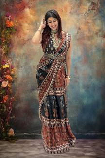 Picture of Royal Cotton Blend Designer Saree for Reception, Sangeet, and Parties
