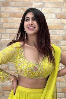Picture of Outstanding Lemon Yellow Designer Indo-Western Lehenga Choli for Haldi, Engagement, Reception, and Parties