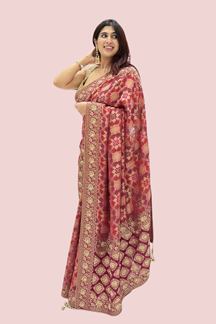 Picture of Ethnic Banarasi Silk Designer Saree for Engagement, Reception, and Wedding