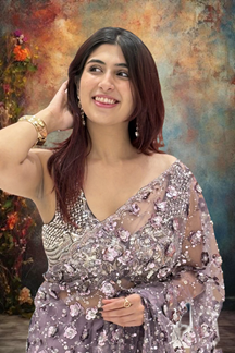 Picture of Amazing Lavender Net Designer Saree for Engagement, Reception, Sangeet, and Parties