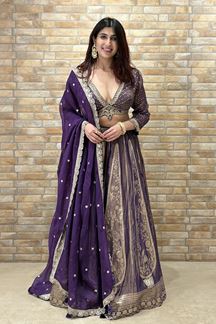 Picture of Creative Purple Designer Indo-Western Lehenga Choli for Wedding, Reception, and Parties