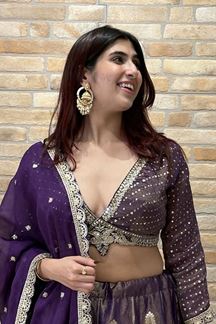 Picture of Creative Purple Designer Indo-Western Lehenga Choli for Wedding, Reception, and Parties