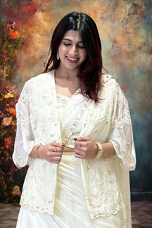 Picture of Smashing Off-White Designer Indo-Western Lehenga Choli for Engagement, Reception, and Parties