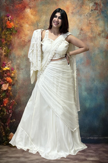 Picture of Smashing Off-White Designer Indo-Western Lehenga Choli for Engagement, Reception, and Parties