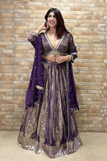 Picture of Creative Purple Designer Indo-Western Lehenga Choli for Wedding, Reception, and Parties