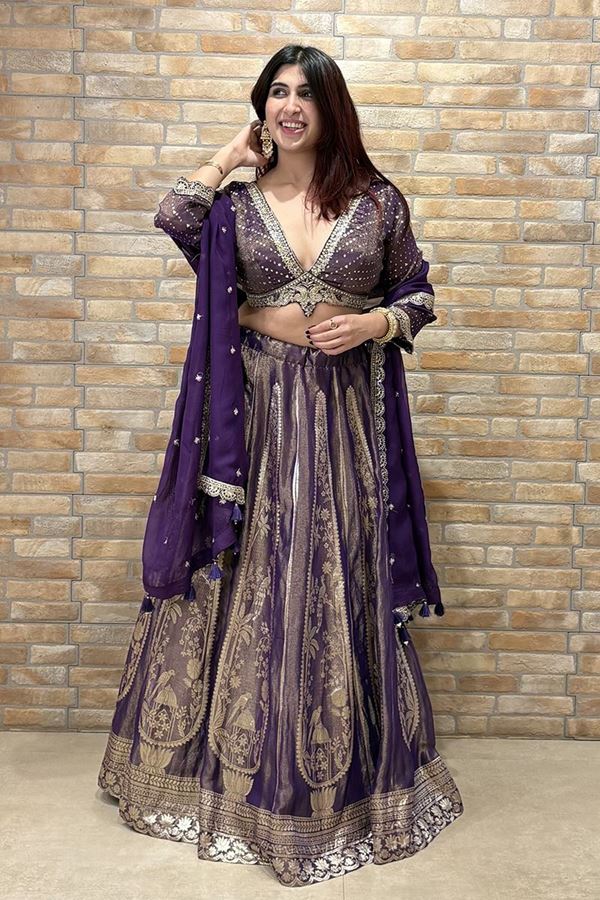 Picture of Creative Purple Designer Indo-Western Lehenga Choli for Wedding, Reception, and Parties