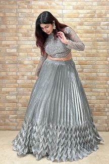 Picture of Bollywood Grey Designer Indo-Western Lehenga Choli for Engagement, Reception, and Parties