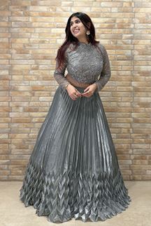 Picture of Bollywood Grey Designer Indo-Western Lehenga Choli for Engagement, Reception, and Parties