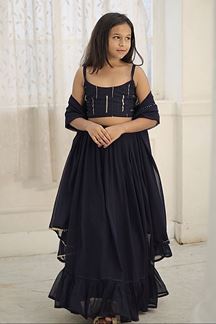 Picture of Spectacular Navy Blue Designer Kid’s Lehenga Choli for Engagement, Reception, Sangeet, and Parties