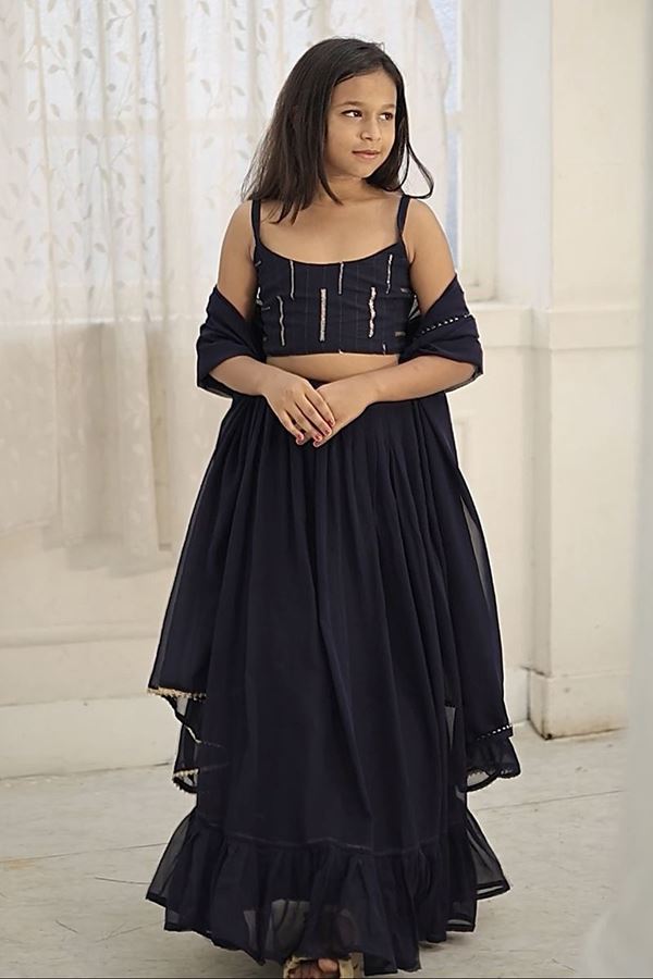 Picture of Spectacular Navy Blue Designer Kid’s Lehenga Choli for Engagement, Reception, Sangeet, and Parties