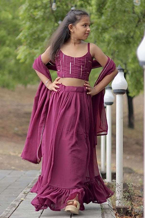 Picture of Outstanding Wine Designer Kid’s Lehenga Choli for Engagement, Reception, Sangeet, and Parties
