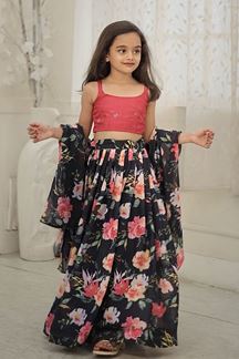 Picture of Mesmerizing Black and Peach Designer Kid’s Lehenga Choli for Sangeet and Parties