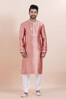 Picture of Exuberant Peach Designer Men’s Kurta for Engagement, Reception, Festival, Sangeet, and Party