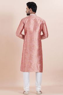 Picture of Exuberant Peach Designer Men’s Kurta for Engagement, Reception, Festival, Sangeet, and Party