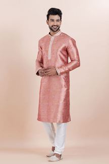 Picture of Exuberant Peach Designer Men’s Kurta for Engagement, Reception, Festival, Sangeet, and Party