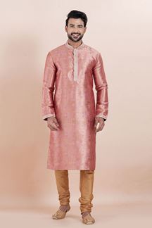 Picture of Classy Peach Designer Men’s Kurta for Engagement, Reception, Festival, Sangeet, and Party