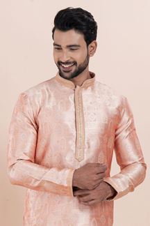 Picture of Charming Coral Designer Men’s Kurta for Engagement, Reception, Festival, Sangeet, and Party