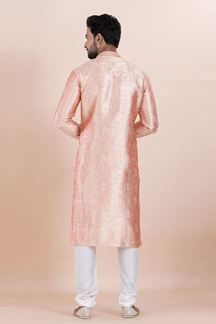 Picture of Charming Coral Designer Men’s Kurta for Engagement, Reception, Festival, Sangeet, and Party