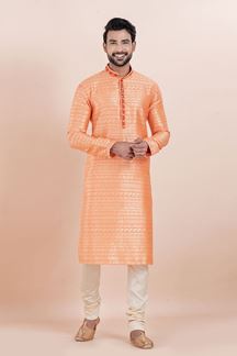 Picture of Delightful Orange Designer Men’s Kurta for Engagement, Reception, Festival, Sangeet, and Party