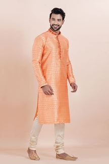 Picture of Delightful Orange Designer Men’s Kurta for Engagement, Reception, Festival, Sangeet, and Party