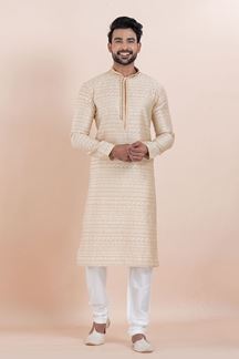 Picture of Impressive Cream Designer Men’s Kurta for Engagement, Reception, Festival, Sangeet, and Party
