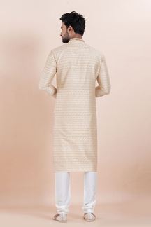 Picture of Impressive Cream Designer Men’s Kurta for Engagement, Reception, Festival, Sangeet, and Party