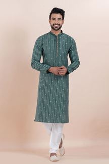 Picture of Magnificent Teal Designer Men’s Kurta for Festival, Sangeet, and Party