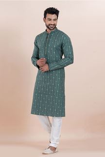 Picture of Magnificent Teal Designer Men’s Kurta for Festival, Sangeet, and Party