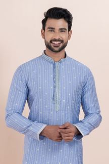 Picture of Fashionable Blue Designer Men’s Kurta for Festival, Sangeet, and Party