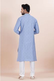 Picture of Fashionable Blue Designer Men’s Kurta for Festival, Sangeet, and Party