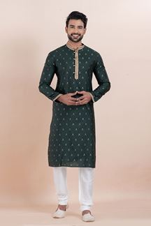 Picture of Majestic Deep Green Designer Men’s Kurta for Festival, Sangeet, and Party