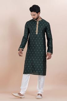 Picture of Majestic Deep Green Designer Men’s Kurta for Festival, Sangeet, and Party