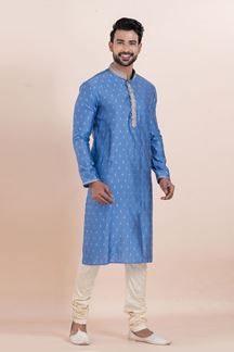 Picture of Charismatic Sky Blue Designer Men’s Kurta for Festival, Sangeet, and Party