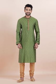Picture of Captivating Olive Green Designer Men’s Kurta for Festival, Sangeet, and Party