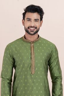 Picture of Captivating Olive Green Designer Men’s Kurta for Festival, Sangeet, and Party