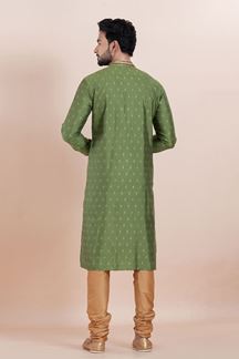 Picture of Captivating Olive Green Designer Men’s Kurta for Festival, Sangeet, and Party