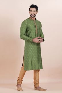 Picture of Captivating Olive Green Designer Men’s Kurta for Festival, Sangeet, and Party