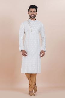 Picture of Stylish White Designer Men’s Kurta for Sangeet, Festivals and Party