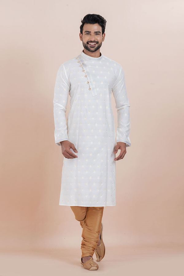 Picture of Stylish White Designer Men’s Kurta for Sangeet, Festivals and Party