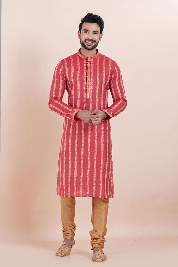 Picture of Attractive Peach Designer Men’s Kurta for Sangeet, Festivals and Party