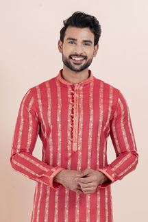 Picture of Attractive Peach Designer Men’s Kurta for Sangeet, Festivals and Party