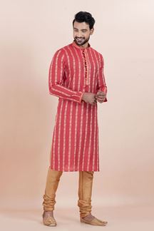 Picture of Attractive Peach Designer Men’s Kurta for Sangeet, Festivals and Party