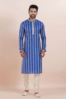 Picture of Elegant Blue Designer Men’s Kurta for Engagement, Festivals, Sangeet and Party