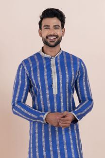 Picture of Elegant Blue Designer Men’s Kurta for Engagement, Festivals, Sangeet and Party